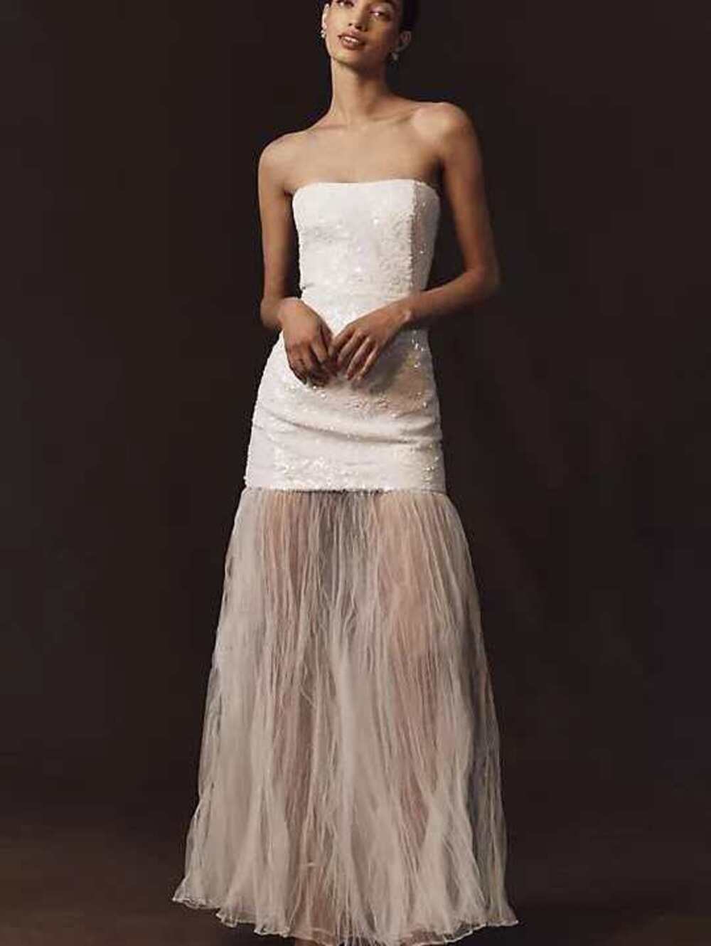 Anthropologie x Shona Joy Illusion Contrast Maxi Dress Ivory Bridal Size 4